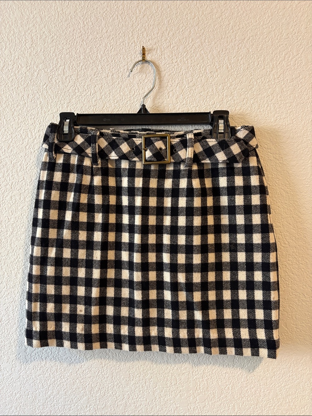 Vintage Black and Cream Gingham Mini Skirt with Buckle Waist